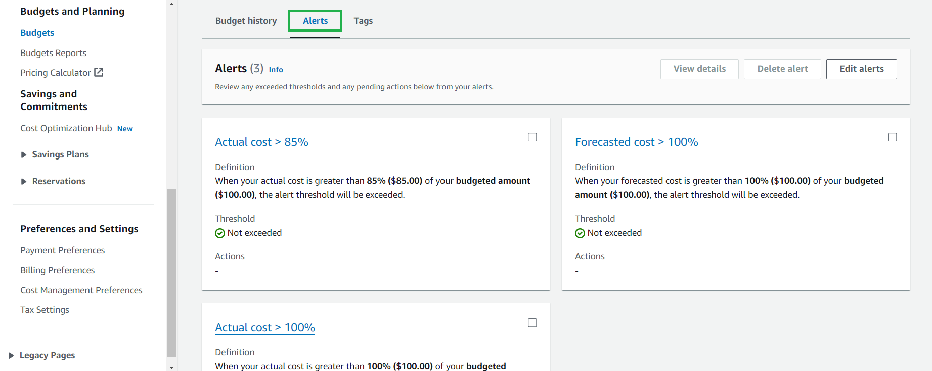 Budget Alert Configuration