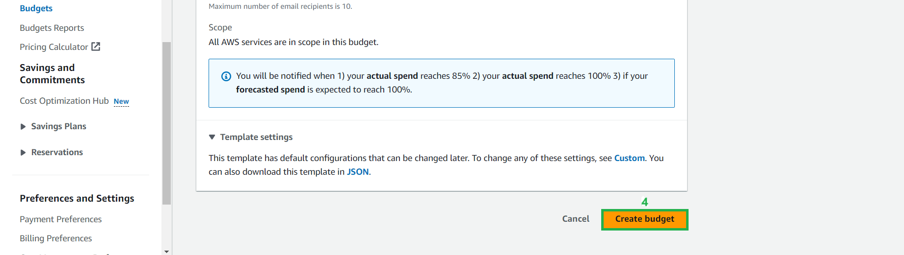 Budget Alert Settings