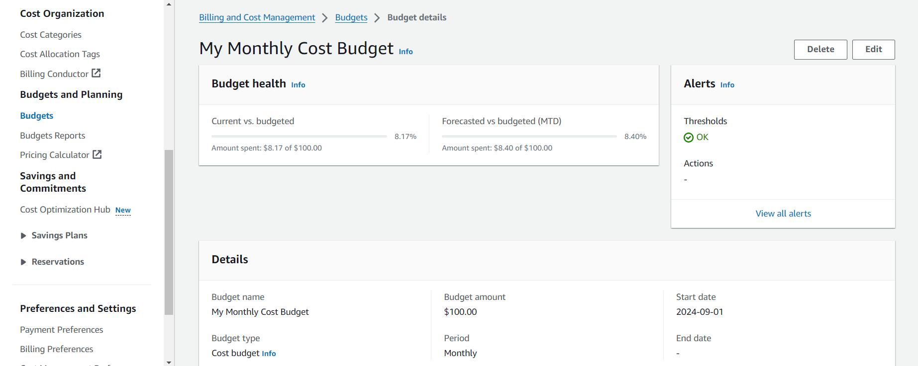 Budget Created Successfully